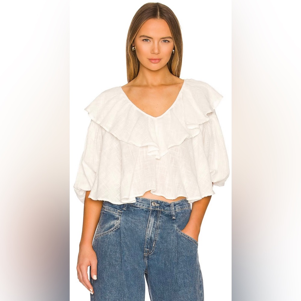 NWT Free People Zuri Ruffle Blouse in Ivory
